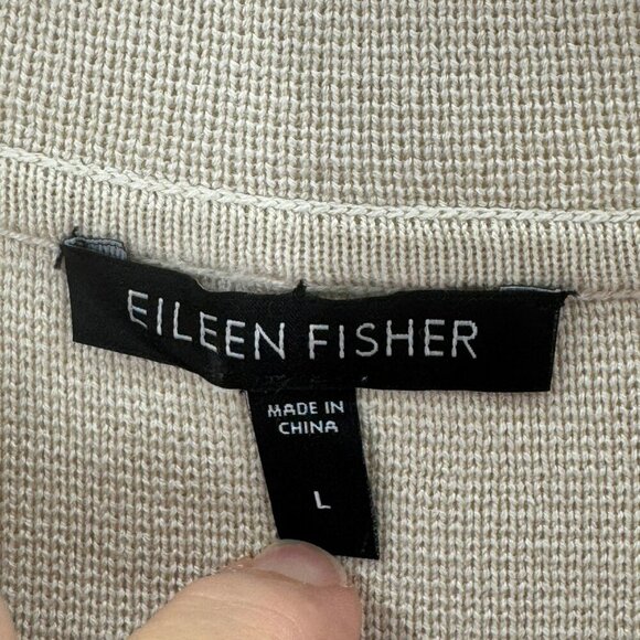 Eileen Fisher Cream Button Front Cardigan Womens L Silk-Cotton Blend Long Sleeve - Picture 7 of 7